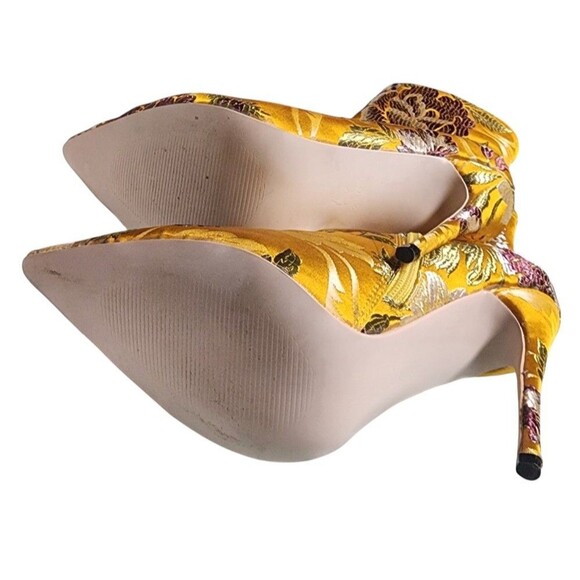 Satin Brocade Stiletto Ankle Boots Yellow Embroidered Size 6.5 EU Asian 235 - Picture 7 of 11